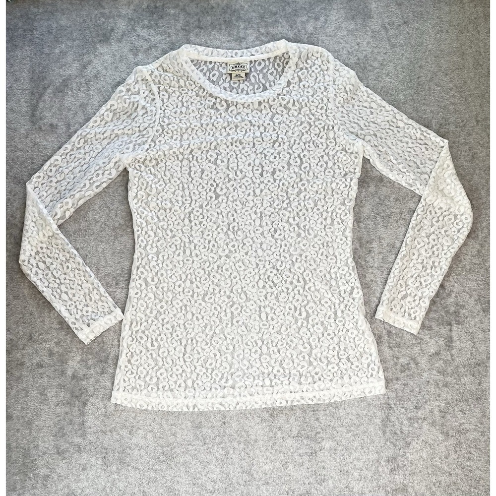 Ariat Women's Sheer Floral Lace Shirt Medium Pullover White Long Sleeves Fairy